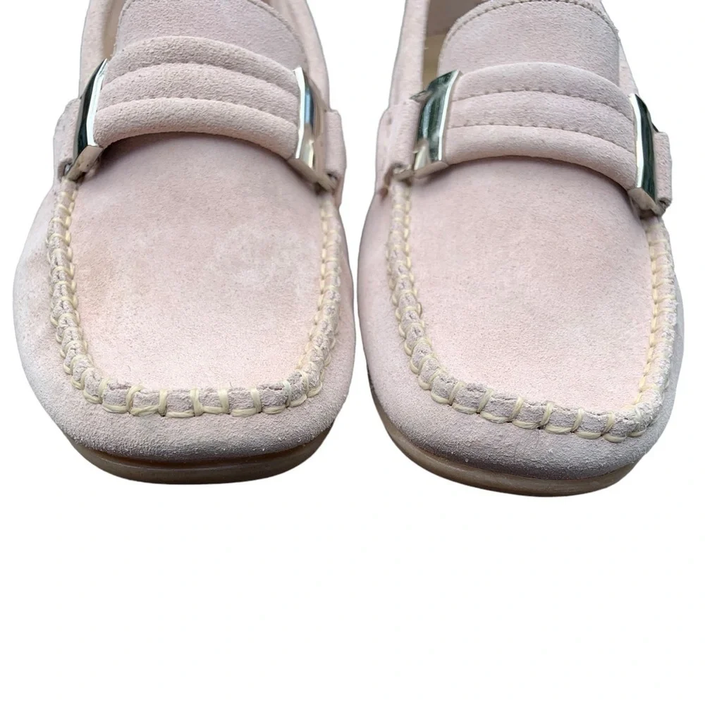 PIERRO MASETTI Kiowa Blush Pink Suede Moc Driving Loafers Shoes 39 US 8-8.5